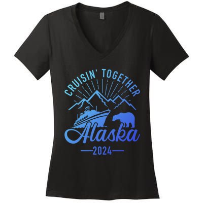 Funny Family Vacation Travel Alaska Cruise 2024 Women's V-Neck T-Shirt