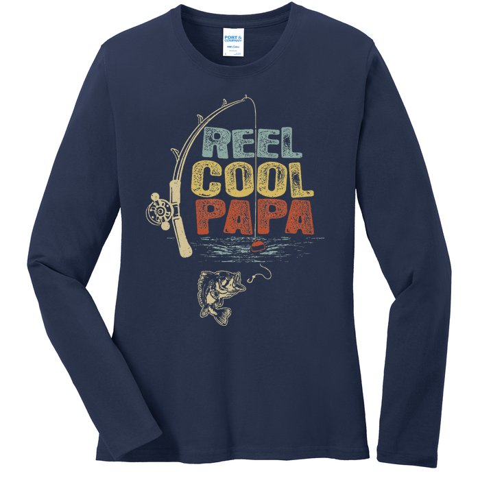 Funny Fisherman Vintage Reel Cool Papa Ladies Long Sleeve Shirt