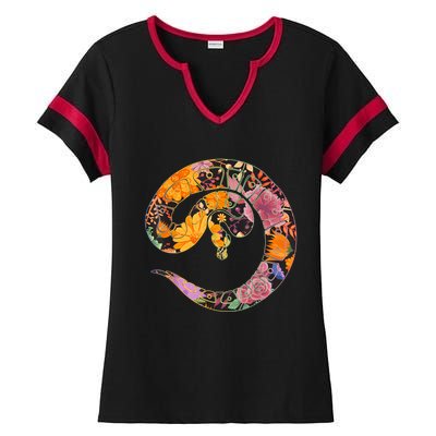 Floral Flower Vintage Retro BALL PYTHON Lover Ladies Halftime Notch Neck Tee