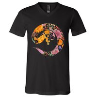 Floral Flower Vintage Retro BALL PYTHON Lover V-Neck T-Shirt