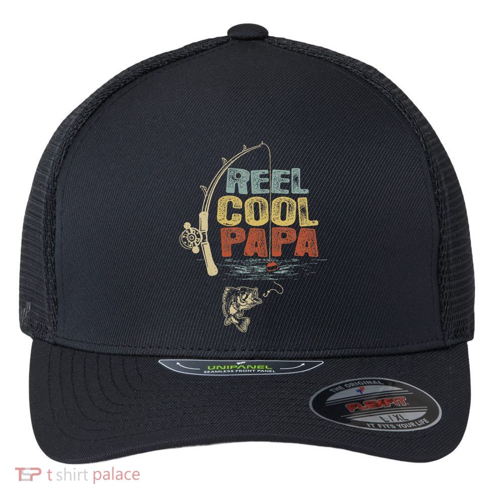 Funny Fisherman Vintage Reel Cool Papa Flexfit Unipanel Trucker Cap