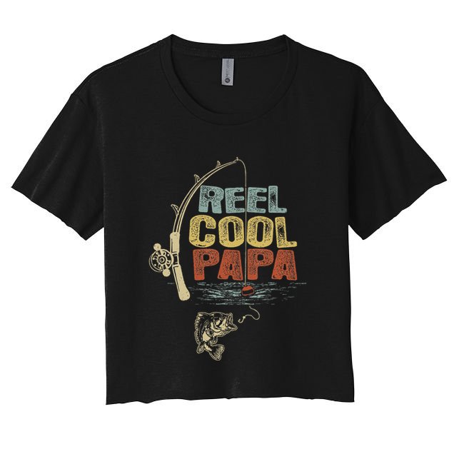 Funny Fisherman Vintage Reel Cool Papa Crop Top