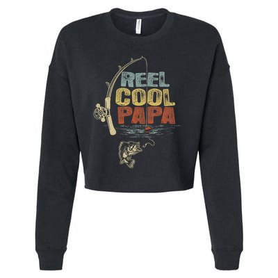 Funny Fisherman Vintage Reel Cool Papa Cropped Pullover Crew