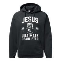 Fitness Funny Vintage Jesus The Ultimate Deadlifter Performance Fleece Hoodie