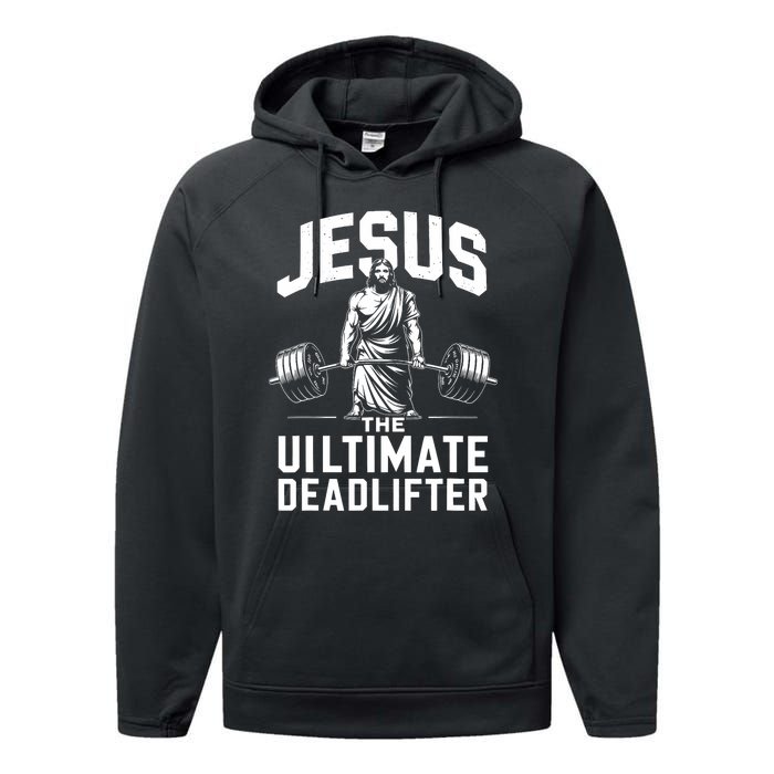 Fitness Funny Vintage Jesus The Ultimate Deadlifter Performance Fleece Hoodie