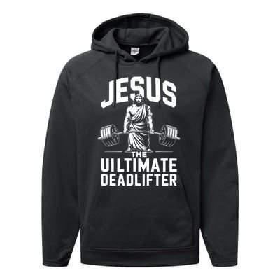 Fitness Funny Vintage Jesus The Ultimate Deadlifter Performance Fleece Hoodie