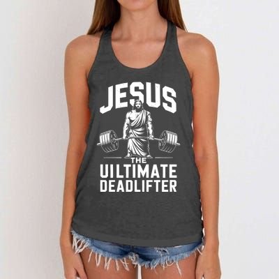 Fitness Funny Vintage Jesus The Ultimate Deadlifter Women's Knotted Racerback Tank