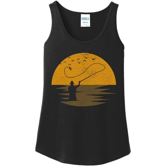 Fly Fishing Vintage Retro Trout Salmon Fisherman Gift Ladies Essential Tank