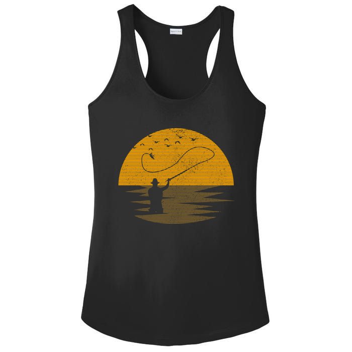 Fly Fishing Vintage Retro Trout Salmon Fisherman Gift Ladies PosiCharge Competitor Racerback Tank