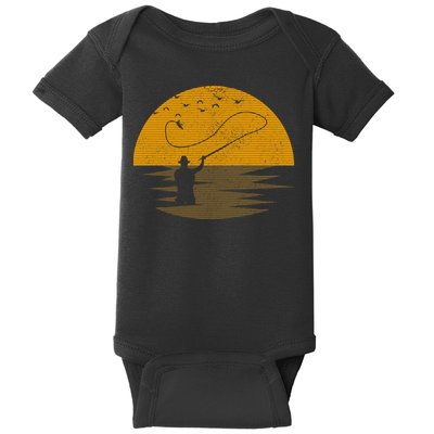 Fly Fishing Vintage Retro Trout Salmon Fisherman Gift Baby Bodysuit