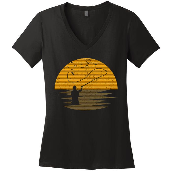 Fly Fishing Vintage Retro Trout Salmon Fisherman Gift Women's V-Neck T-Shirt