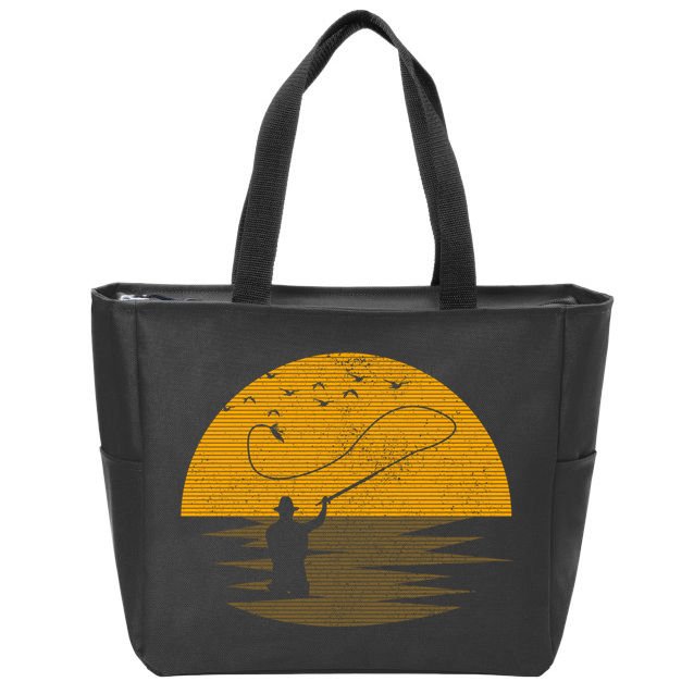 Fly Fishing Vintage Retro Trout Salmon Fisherman Gift Zip Tote Bag