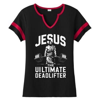 Fitness Funny Vintage Jesus The Ultimate Deadlifter Ladies Halftime Notch Neck Tee