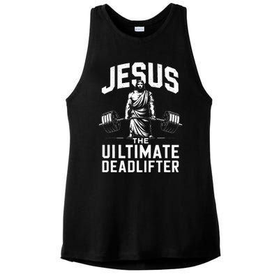 Fitness Funny Vintage Jesus The Ultimate Deadlifter Ladies PosiCharge Tri-Blend Wicking Tank