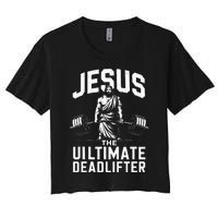 Fitness Funny Vintage Jesus The Ultimate Deadlifter Women's Crop Top Tee