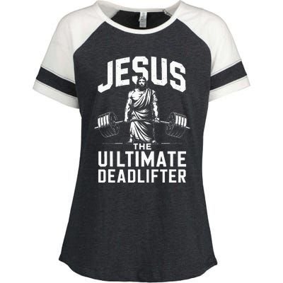 Fitness Funny Vintage Jesus The Ultimate Deadlifter Enza Ladies Jersey Colorblock Tee