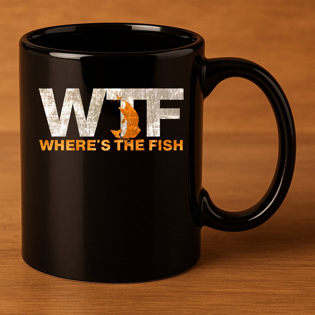 Funny Fishing Wtf Wheres The Fish Fisher Joke Gift 11oz C Handle Ceramic Mug