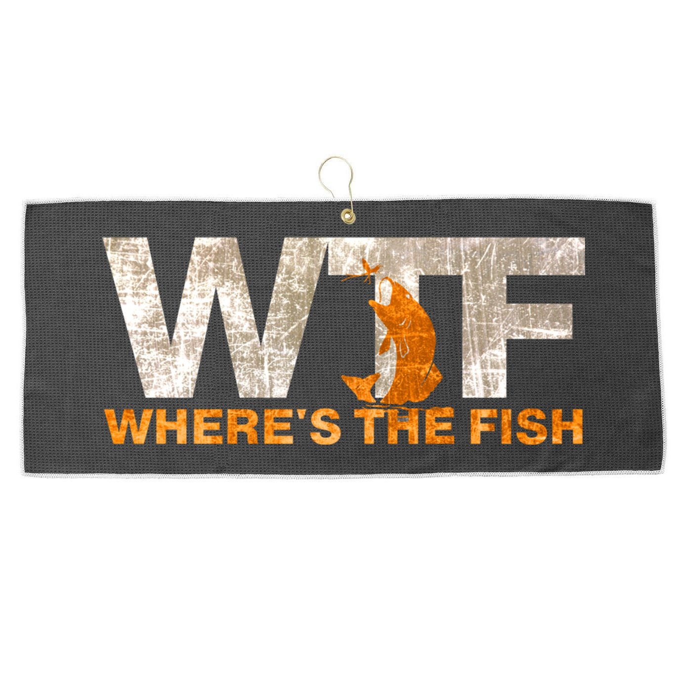 Funny Fishing Wtf Wheres The Fish Fisher Joke Gift Large Microfiber Waffle Golf Towel