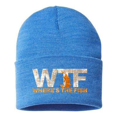 Funny Fishing Wtf Wheres The Fish Fisher Joke Gift Sustainable Knit Beanie