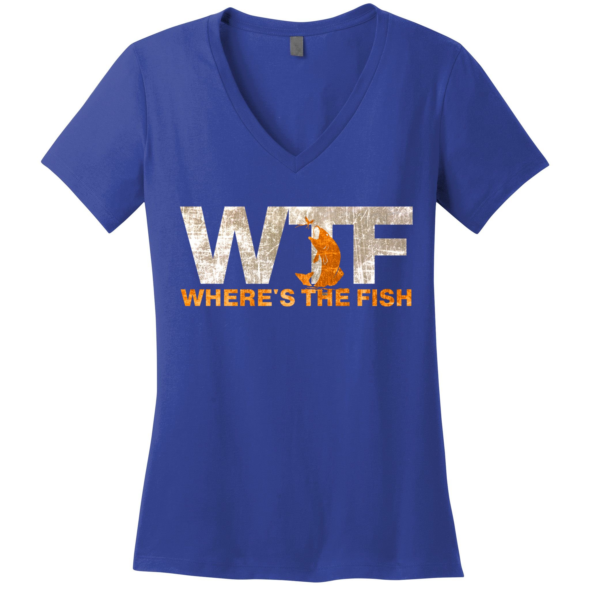 Funny Fishing Wtf Wheres The Fish Fisher Joke Gift Women's V-Neck T-Shirt