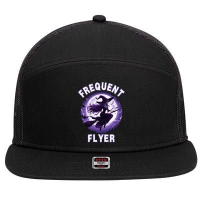 Frequent Flyer Witch Funny Halloween Witch Costume Flyer 7 Panel Mesh Trucker Snapback Hat