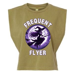 Frequent Flyer Witch Funny Halloween Witch Costume Flyer Garment-Dyed Women's Muscle Tee