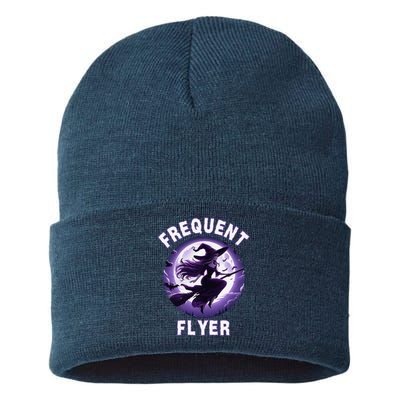 Frequent Flyer Witch Funny Halloween Witch Costume Flyer Sustainable Knit Beanie