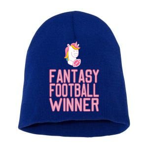 Fantasy Football Winner Gift Unicorn With Football Meaningful Gift Short Acrylic Beanie