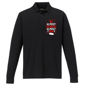 Football Fans We Almost Always Almost Win Funny Nebraska Performance Long Sleeve Polo