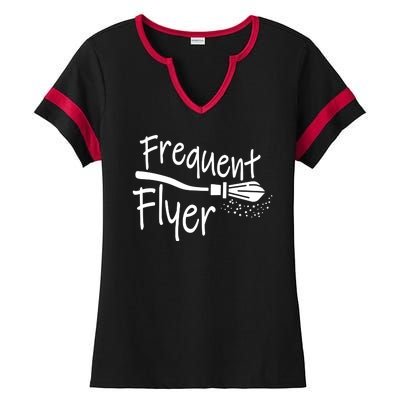 Frequent Flyer Witches Broom Halloween Ladies Halftime Notch Neck Tee