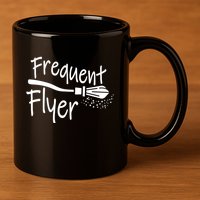 Frequent Flyer Witches Broom Halloween 11oz C Handle Ceramic Mug