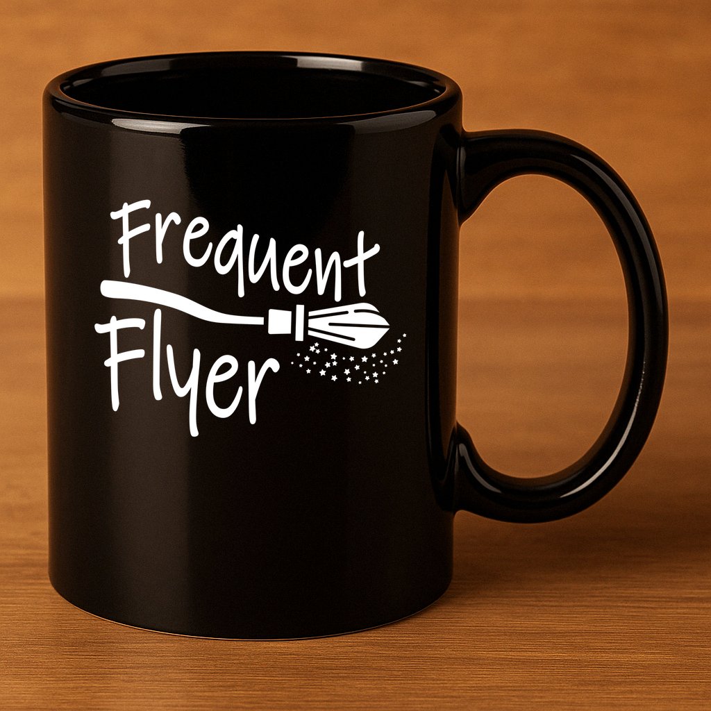 Frequent Flyer Witches Broom Halloween 11oz C Handle Ceramic Mug