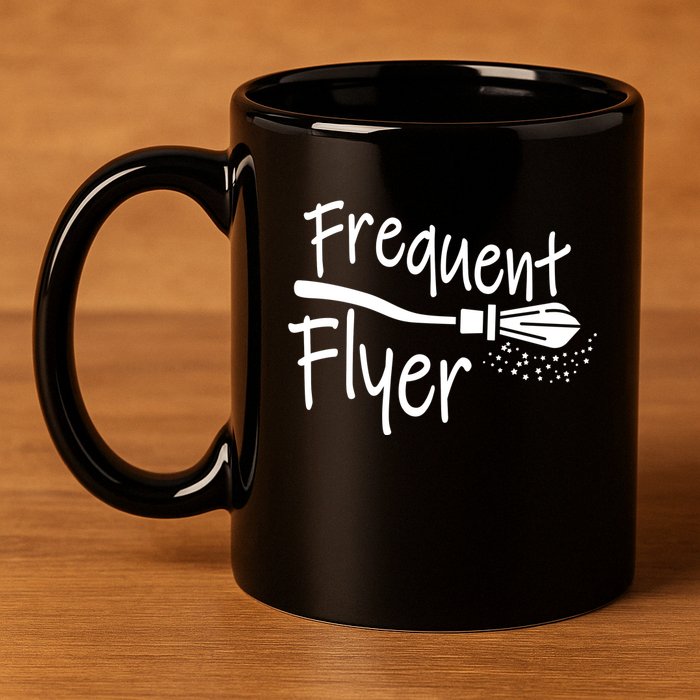 Frequent Flyer Witches Broom Halloween 11oz C Handle Ceramic Mug