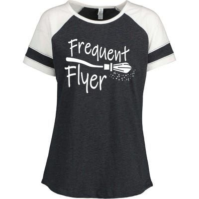 Frequent Flyer Witches Broom Halloween Enza Ladies Jersey Colorblock Tee