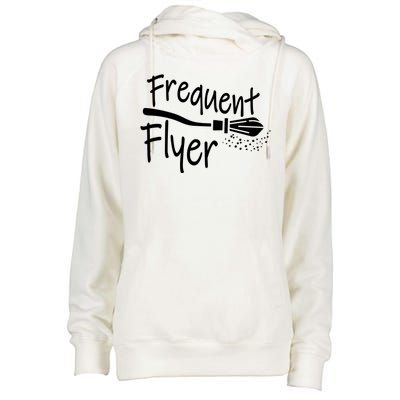 Frequent Flyer Witches Broom Halloween Womens Funnel Neck Pullover Hood