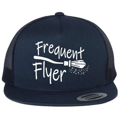 Frequent Flyer Witches Broom Halloween Flat Bill Trucker Hat