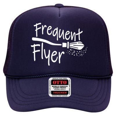 Frequent Flyer Witches Broom Halloween High Crown Mesh Back Trucker Hat