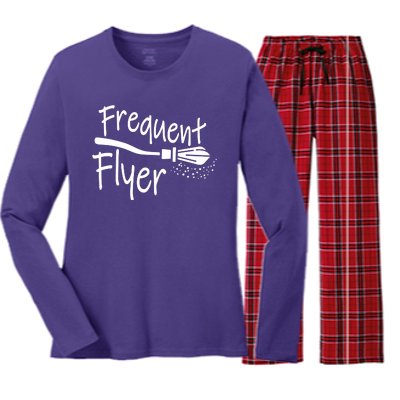 Frequent Flyer Witches Broom Halloween Women's Long Sleeve Flannel Pajama Set 