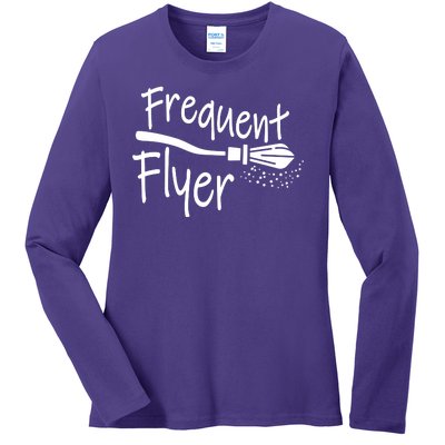 Frequent Flyer Witches Broom Halloween Ladies Long Sleeve Shirt