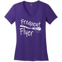 Frequent Flyer Witches Broom Halloween Women's V-Neck T-Shirt