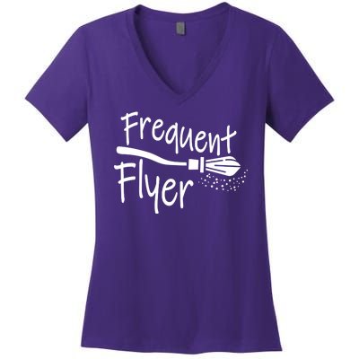 Frequent Flyer Witches Broom Halloween Women's V-Neck T-Shirt