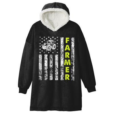 funny Flag With Tractor Patriotic Farmer Hooded Wearable Blanket