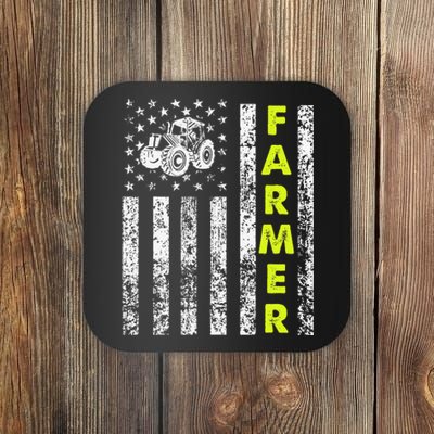 funny Flag With Tractor Patriotic Farmer Coaster