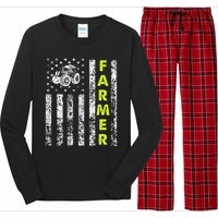 funny Flag With Tractor Patriotic Farmer Long Sleeve Pajama Set