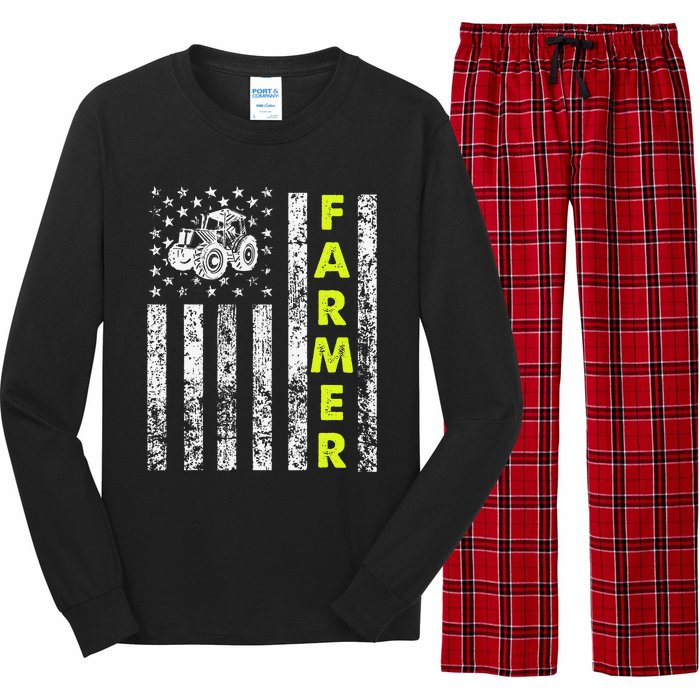 funny Flag With Tractor Patriotic Farmer Long Sleeve Pajama Set