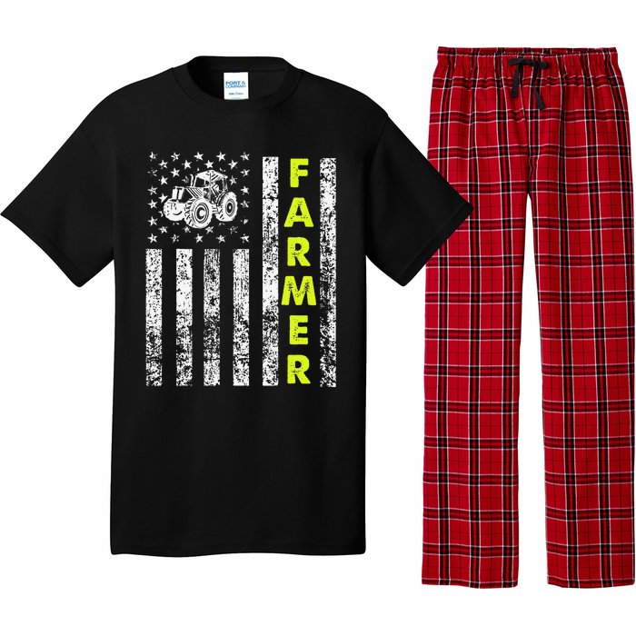 funny Flag With Tractor Patriotic Farmer Pajama Set