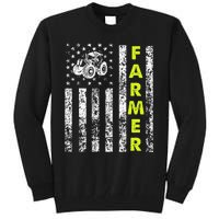 funny Flag With Tractor Patriotic Farmer Tall Sweatshirt