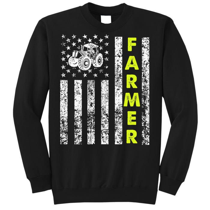 funny Flag With Tractor Patriotic Farmer Tall Sweatshirt