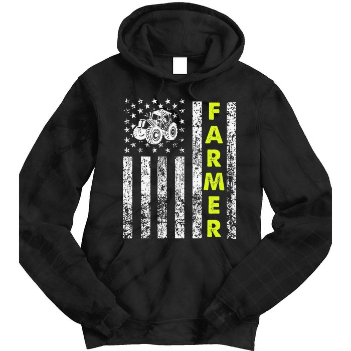 funny Flag With Tractor Patriotic Farmer Tie Dye Hoodie