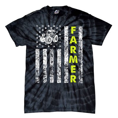 funny Flag With Tractor Patriotic Farmer Tie-Dye T-Shirt